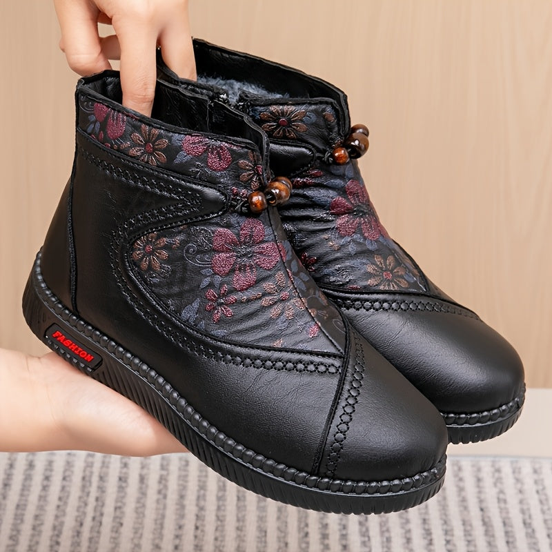 Women's Vintage Floral Winter Boots – Warm, Non-Slip & Comfortable Fit