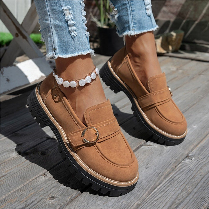 Women's Vintage Comfort Loafers – Supportive Thick Sole with Classic Buckle Detail
