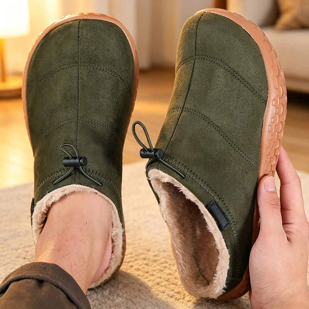 Women's Wide-Toe Fleece-Lined Mules – Cozy Thickened Slip-On Shoes with Adjustable Drawstring