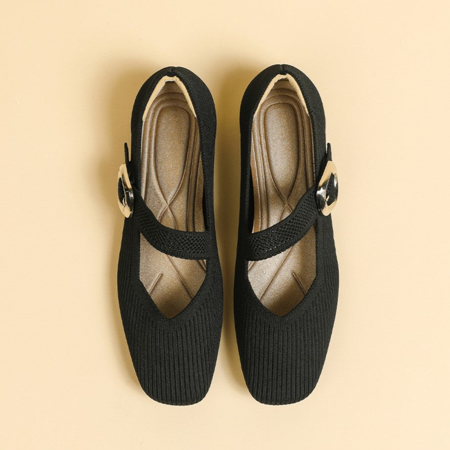 Women's Square-Toe Mary Jane Flats with Knit Upper – Soft, Comfortable Spring & Summer Shoes