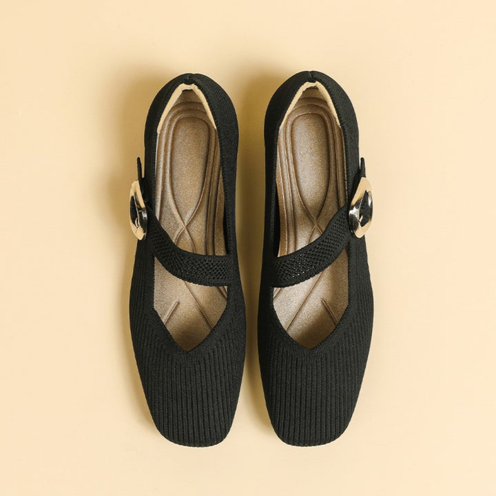 Women's Square-Toe Mary Jane Flats with Knit Upper – Soft, Comfortable Spring & Summer Shoes