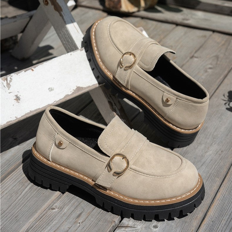 Women's Vintage Comfort Loafers – Supportive Thick Sole with Classic Buckle Detail