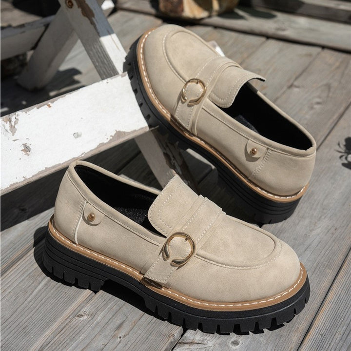 Women's Vintage Comfort Loafers – Supportive Thick Sole with Classic Buckle Detail