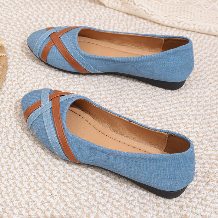 Women's Denim Cross Strap Flats – Comfortable Casual Slip-On Shoes