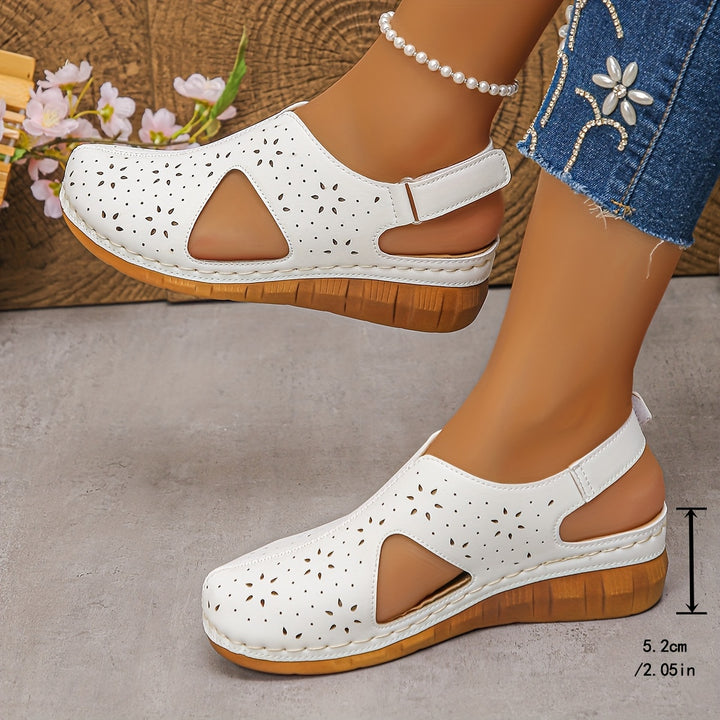 Women's Breathable Cutout Wedge Sandals – Adjustable Strap Comfort Shoes