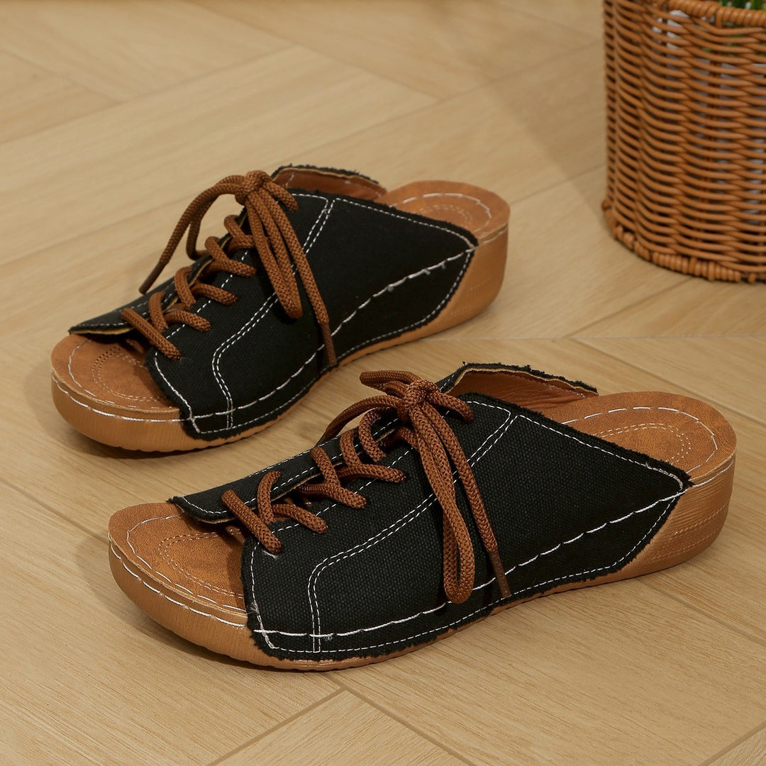 Women's Vintage Lace-Up Canvas Mules – Lightweight Comfort Slip-On Sandals