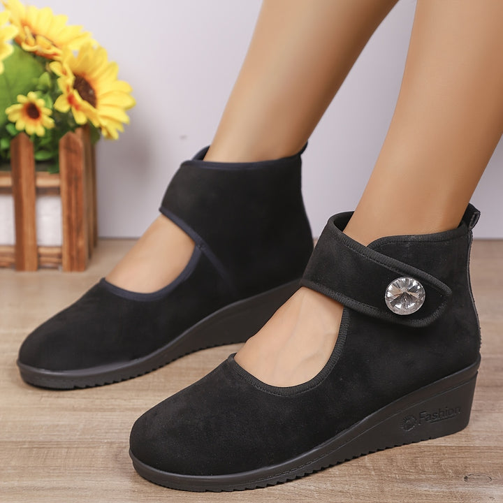 Women's Rhinestone Wedge Ankle Boots – Elegant Comfort for Everyday Style