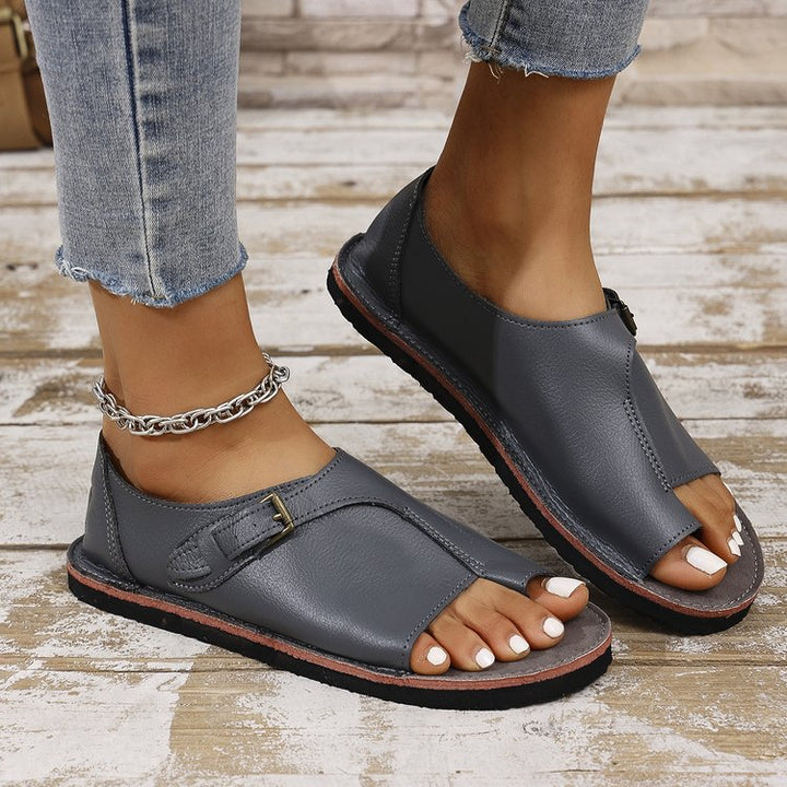 Women's Vintage Peep-Toe Comfort Sandals – Soft Leather Adjustable Summer Shoes