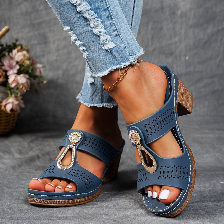 Elegant Rhinestone Comfort Heeled Sandals