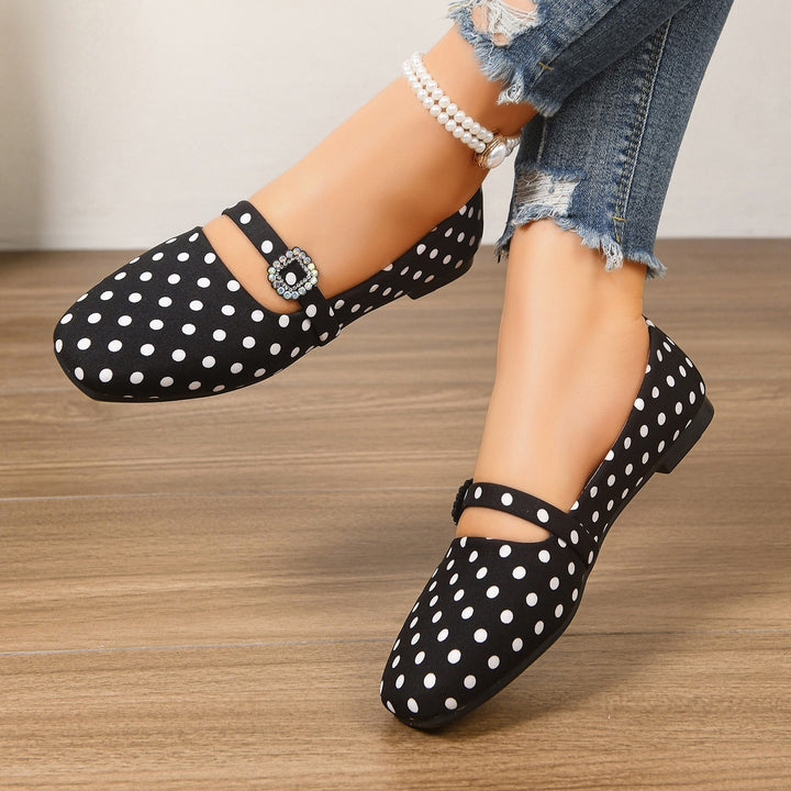 Women's Vintage Polka Dot Mary Jane Flats – Satin Comfort Strap Shoes