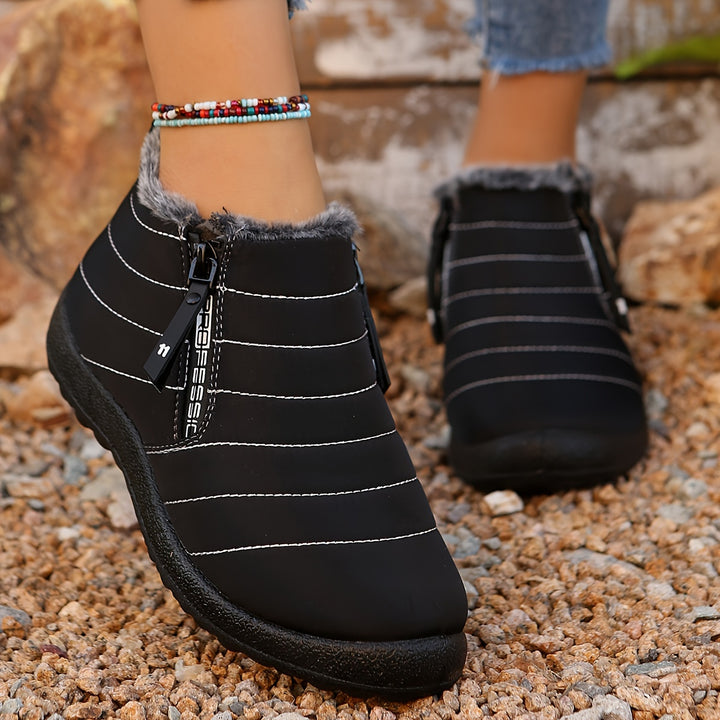 Women's Waterproof Winter Snow Boots –Warm Fur Collar, Zip Closure & Non-Slip Outdoor Sole