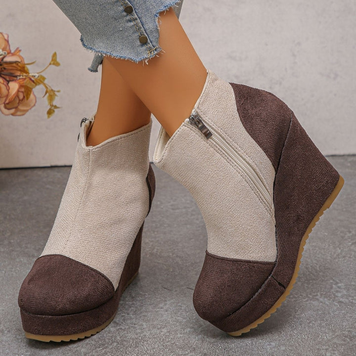 Women's Vintage Suede Ankle Boots – Chunky Platform Wedge Boots with Side Zipper