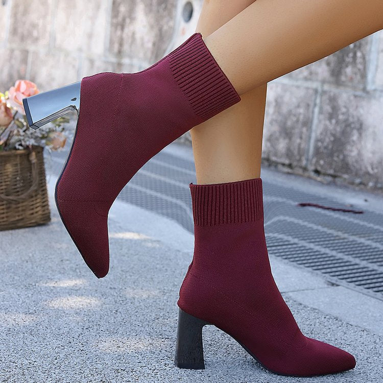 Women's Stretch Knit Ankle Boots – Cozy Pull-On Ankle Boots for Fall & Winter