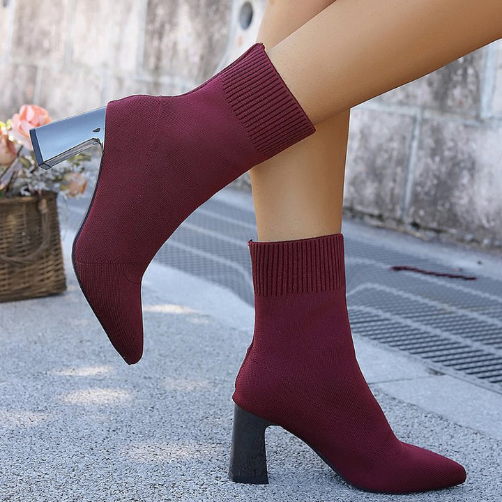 Women's Stretch Knit Ankle Boots – Cozy Pull-On Ankle Boots for Fall & Winter