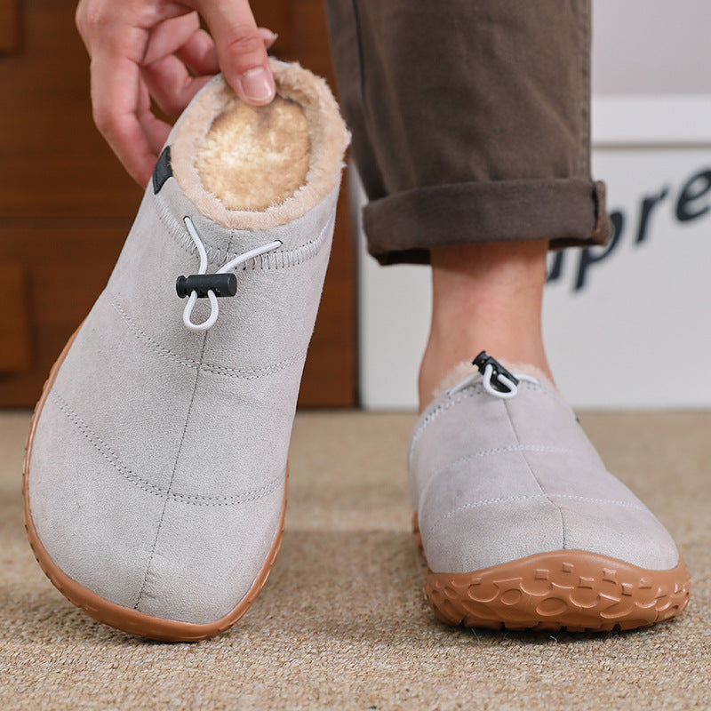 Unisex Cozy Fleece-Lined Mules – Wide-Toe Winter Slip-On Shoes with Adjustable Drawstring