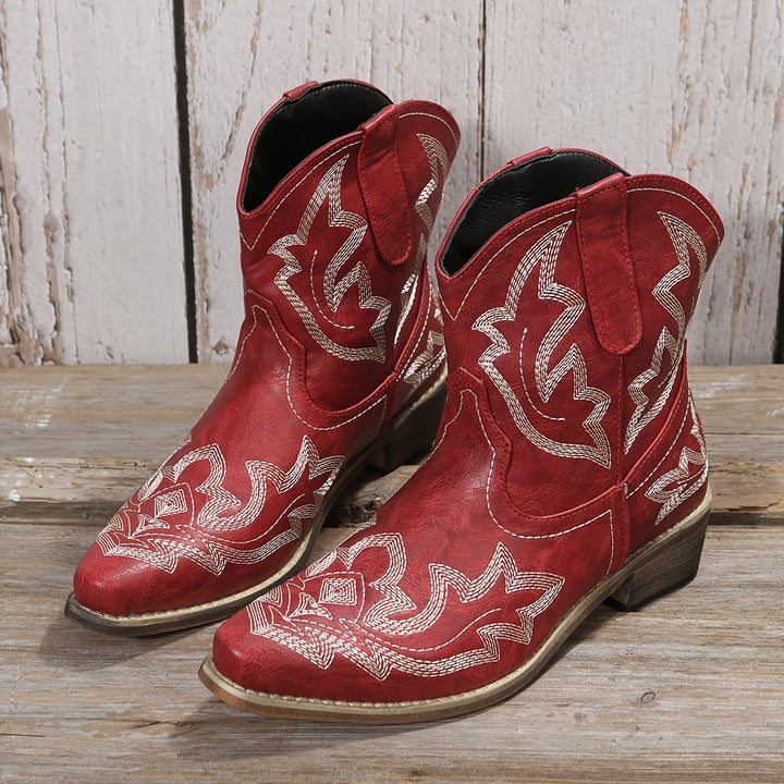 Women's Western Embroidery Mid-Heel Ankle Boots