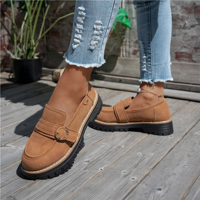 Women's Vintage Comfort Loafers – Supportive Thick Sole with Classic Buckle Detail
