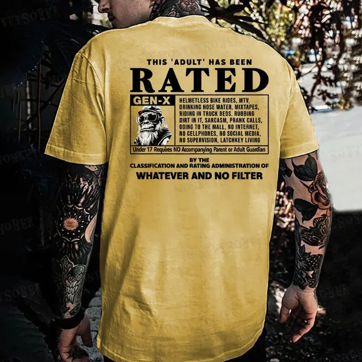 This Adult Has Been Rated Gen-X Monkey T-shirt