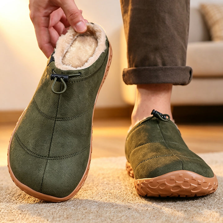 Women's Wide-Toe Fleece-Lined Mules – Cozy Thickened Slip-On Shoes with Adjustable Drawstring