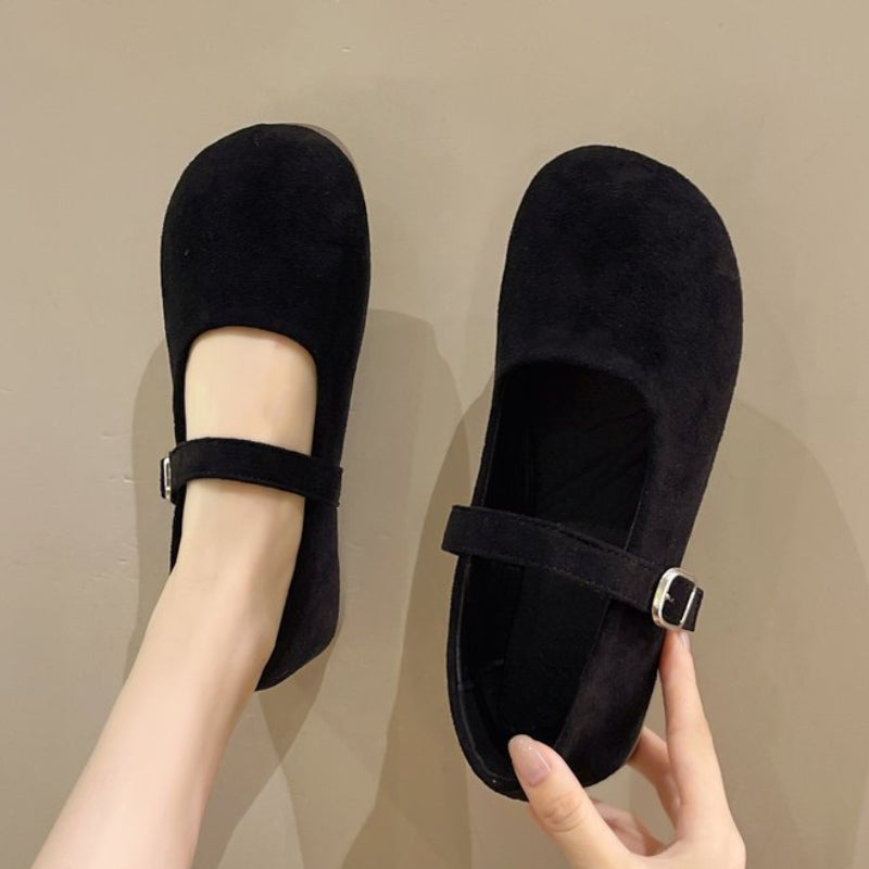 Women's Vintage Mary Jane Flats – Suede, Adjustable Strap, All-Day Comfort