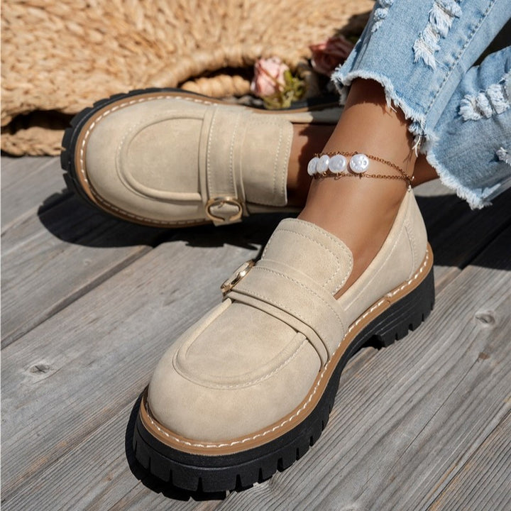 Women's Vintage Comfort Loafers – Supportive Thick Sole with Classic Buckle Detail