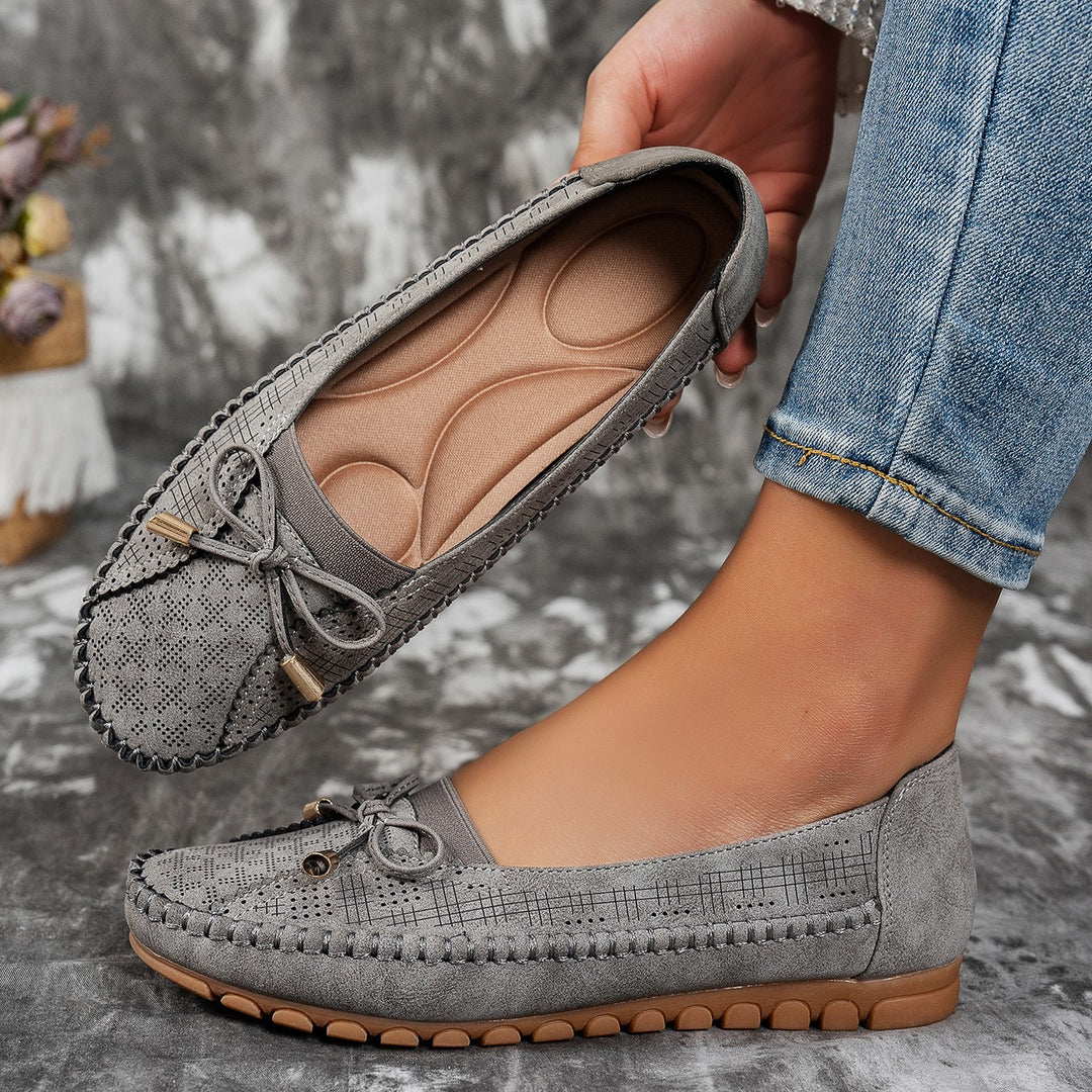 Women's Classic Solid-Color Bow Loafers – Comfortable Flat Shoes for Everyday Wear