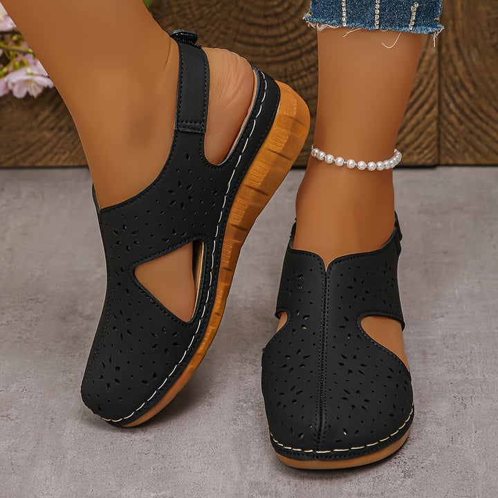 Women's Breathable Cutout Wedge Sandals – Adjustable Strap Comfort Shoes