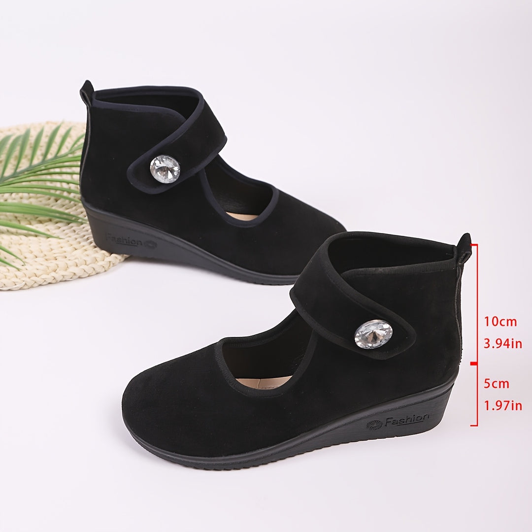 Women's Rhinestone Wedge Ankle Boots – Elegant Comfort for Everyday Style