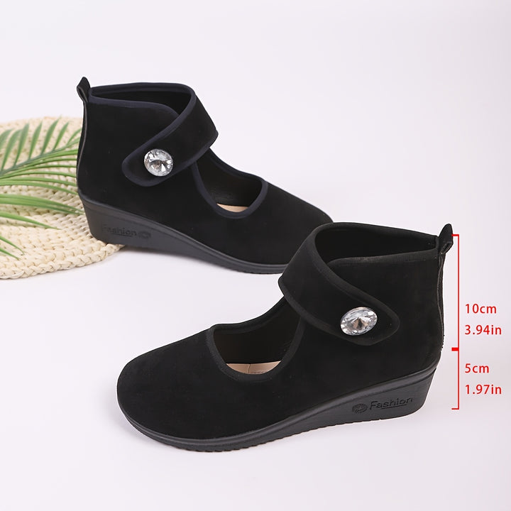 Women's Rhinestone Wedge Ankle Boots – Elegant Comfort for Everyday Style