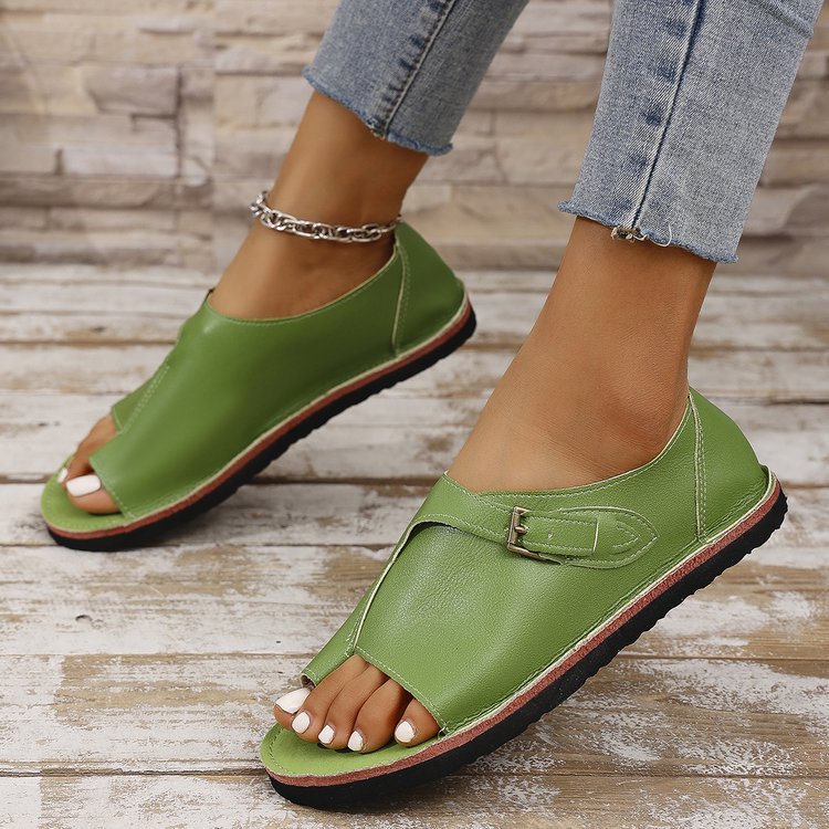 Women's Vintage Peep-Toe Comfort Sandals – Soft Leather Adjustable Summer Shoes