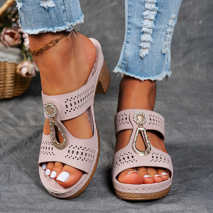 Elegant Rhinestone Comfort Heeled Sandals