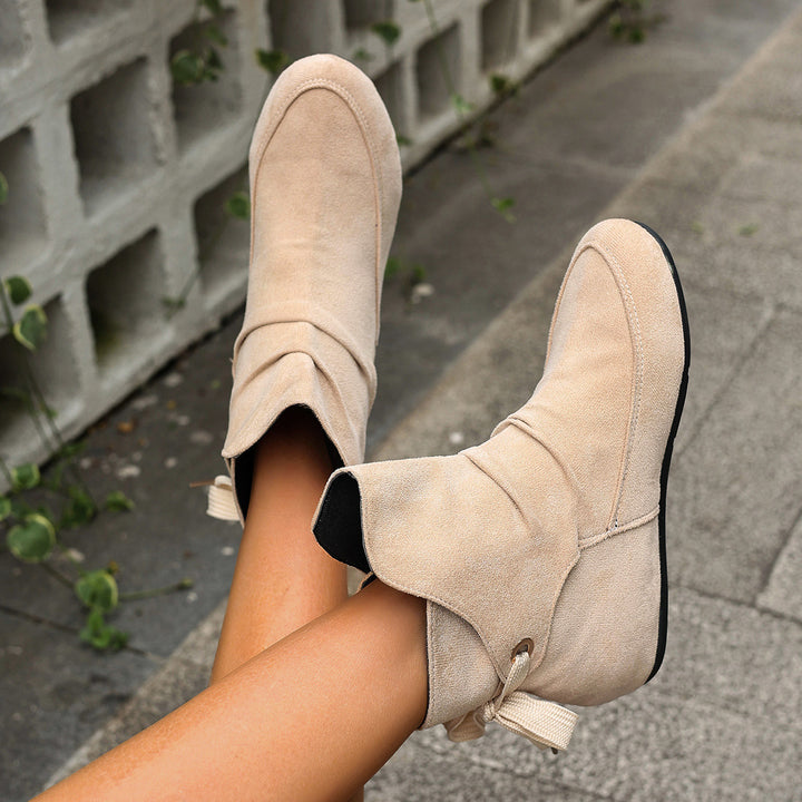 Women's Vintage Bow Ankle Boots –Comfortable  Lace-Up Flat Shoes for Fall & Winter