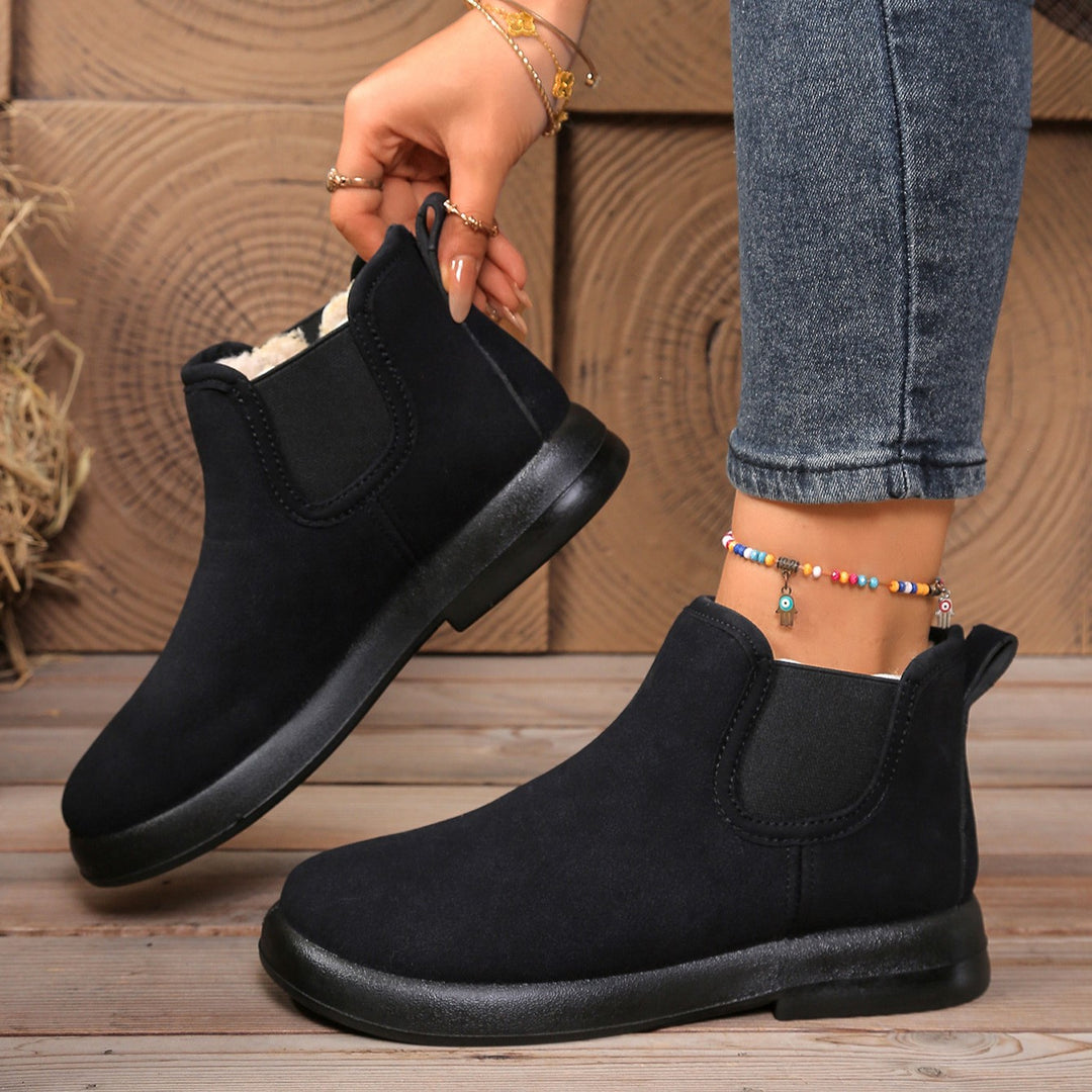 Women's Warm Winter Ankle Boots – Fleece-Lined Flat Boots with Non-Slip Sole