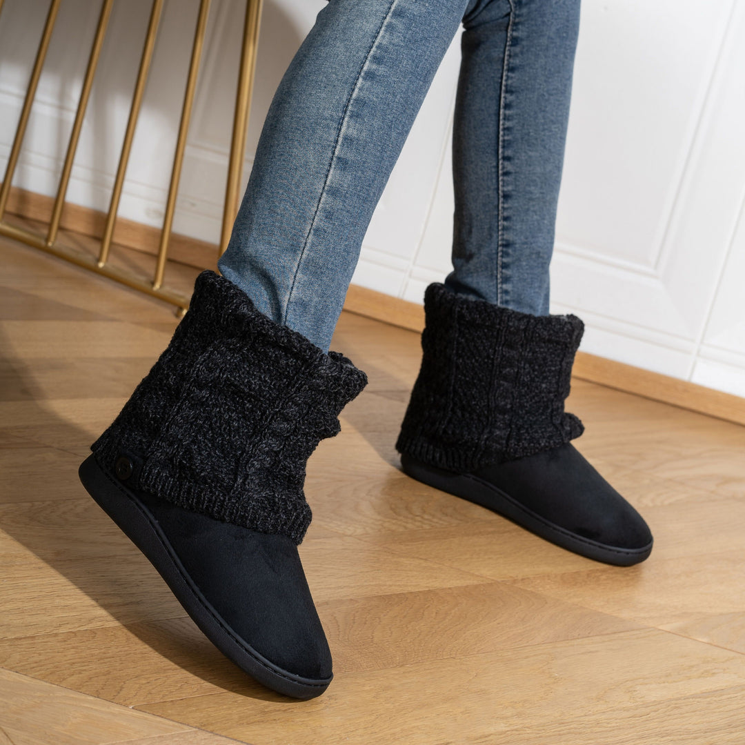 Women's Warm Knit Ankle Boots – Cozy Lined Short Boots for Fall & Winter
