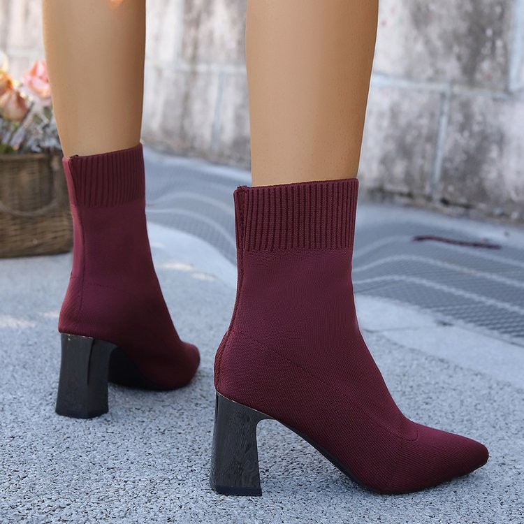 Women's Stretch Knit Ankle Boots – Cozy Pull-On Ankle Boots for Fall & Winter