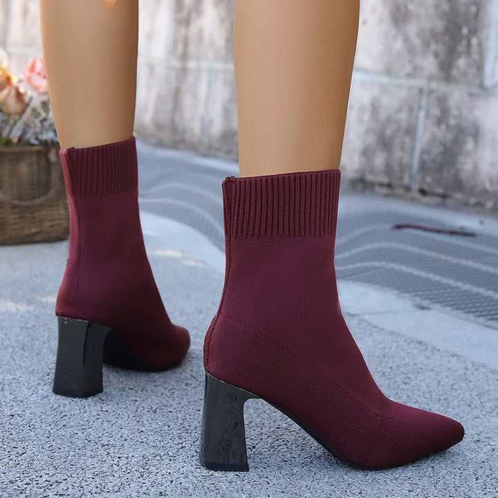 Women's Stretch Knit Ankle Boots – Cozy Pull-On Ankle Boots for Fall & Winter