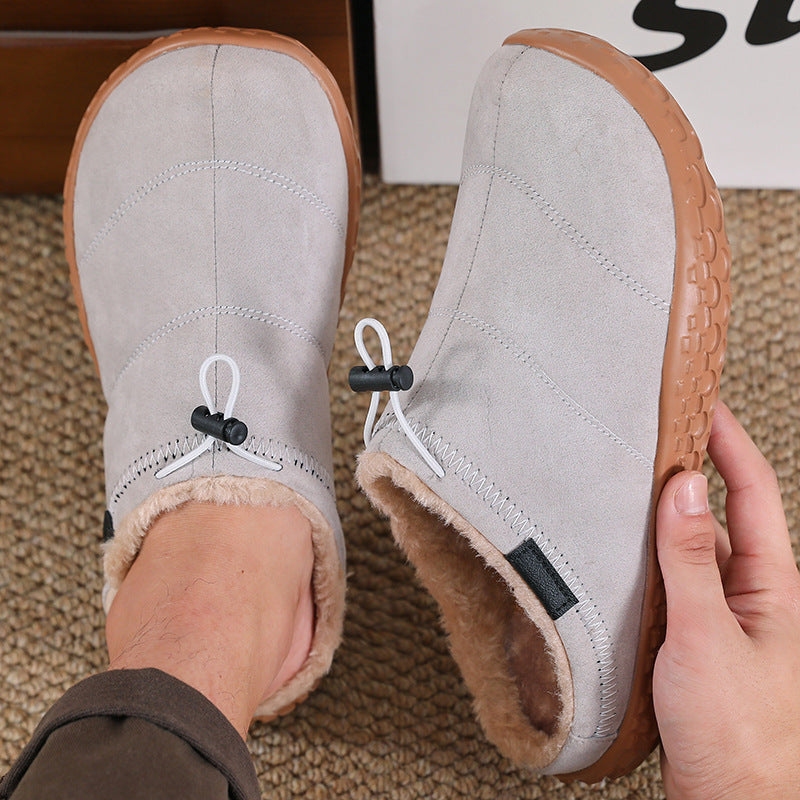 Unisex Cozy Fleece-Lined Mules – Wide-Toe Winter Slip-On Shoes with Adjustable Drawstring