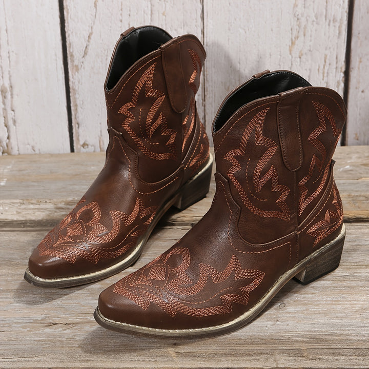 Women's Western Embroidery Mid-Heel Ankle Boots