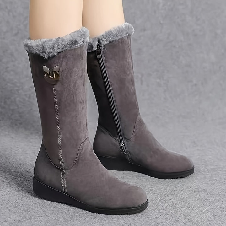 Women's Winter Comfort Boots – Mid-Calf, Flat Anti-Slip Sole with Soft Fleece Interior