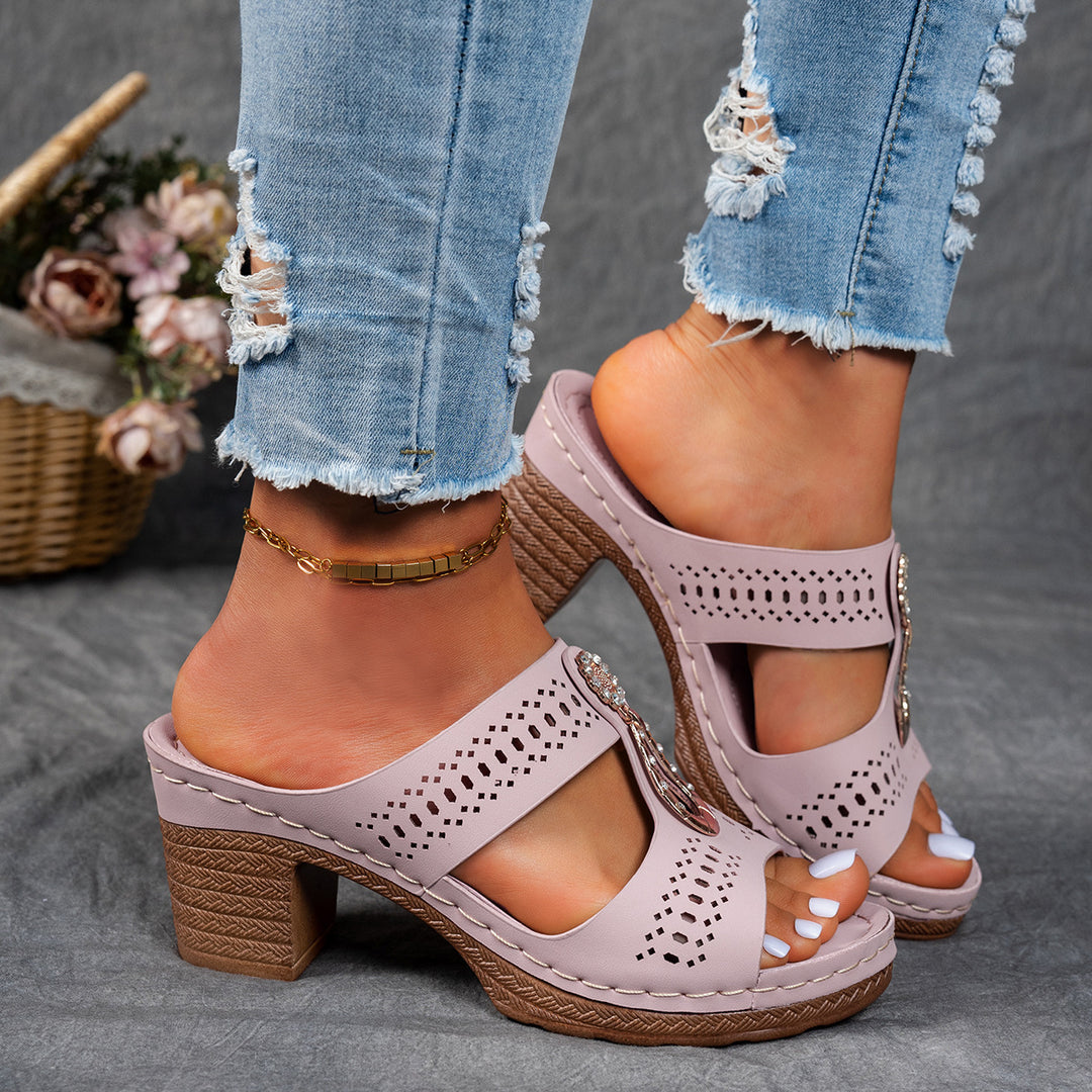 Elegant Rhinestone Comfort Heeled Sandals