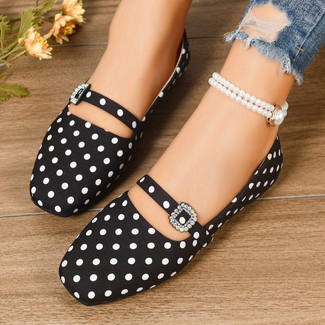 Women's Vintage Polka Dot Mary Jane Flats – Satin Comfort Strap Shoes