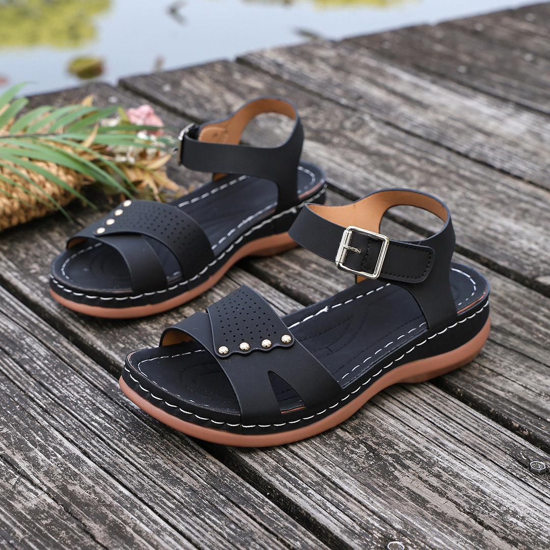 Women's Vintage Comfort Sandals – Adjustable Ankle Strap Walking Shoes