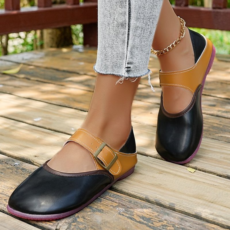 Women's Retro Mary Jane Comfort Flats – Round Toe with Buckle Strap
