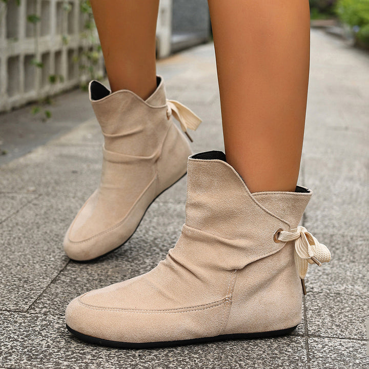 Women's Vintage Bow Ankle Boots –Comfortable  Lace-Up Flat Shoes for Fall & Winter