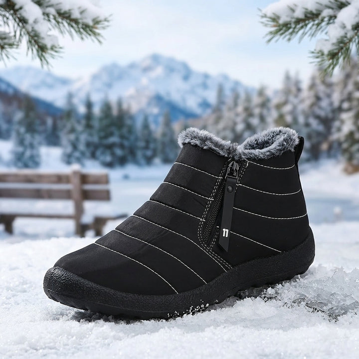 Women's Warm Winter Snow Boots – Fur-Collar Zip-Up Boots with Non-Slip Sole