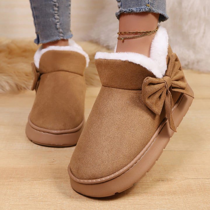 Women's Bow Ankle Boots – Warm Plush-Lined House Shoes for Fall & Winter