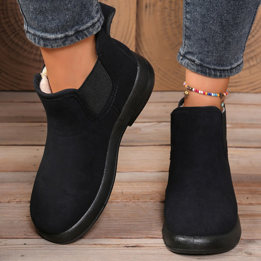 Women's Warm Winter Ankle Boots – Fleece-Lined Flat Boots with Non-Slip Sole