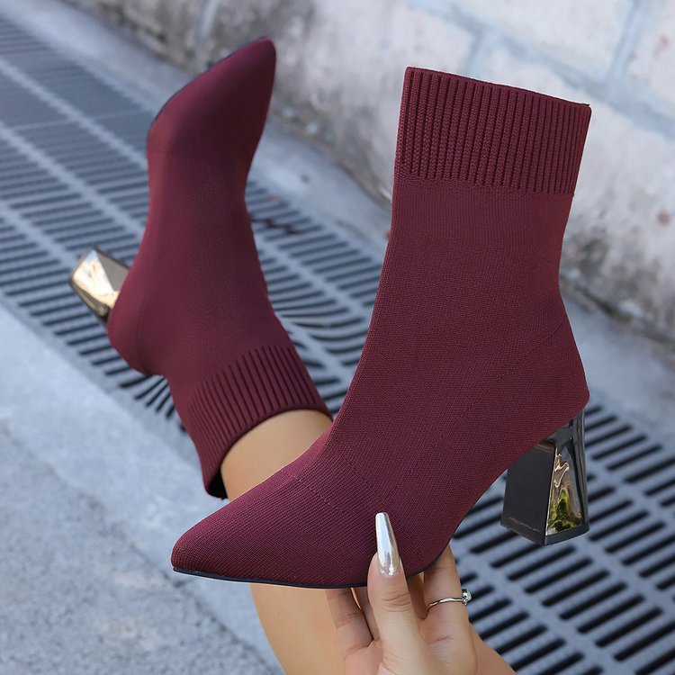Women's Stretch Knit Ankle Boots – Cozy Pull-On Ankle Boots for Fall & Winter