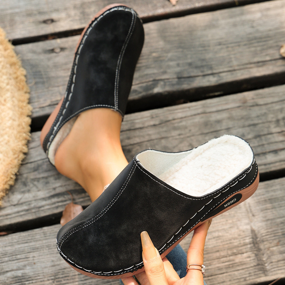Women's Winter Comfort Mules – Warm Plush-Lined Shoes with a Supportive Non-Slip Sole