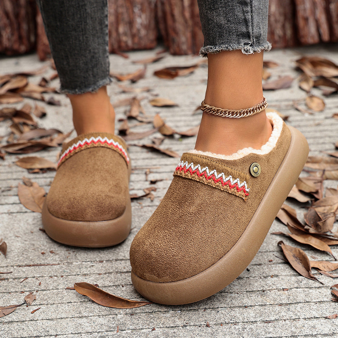 Women's Vintage Winter Mules – Warm Plush-Lined Slip-On Shoes with a Supportive Non-Slip Sole